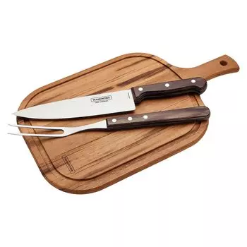 Инструменты для барбекю Tramontina Polywood с нарезкой, 3 предмета, посудомоечная машина, 3 степени термообработки, естественное уважение к пожилым, новоселье, сделано в темно-коричневого