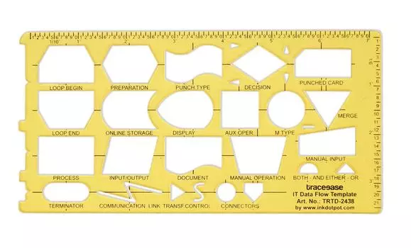 Инструменты для черчения Traceease, трафареты для потоков данных ИТ, шаблоны символов для технических чертежей 7.4 x 3.7 Inches жёлтый