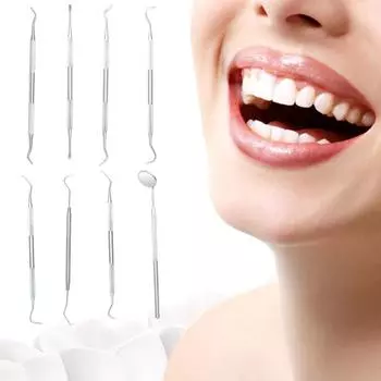 Инструменты для чистки зубов из нержавеющей стали, стоматологическое зеркало, двойной зонд, серповидная мотыга, очиститель зубов, стоматологические инструменты, набор для ухода за полостью рта