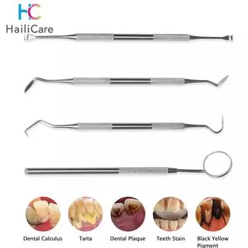 Инструменты для чистки зубов из нержавеющей стали, стоматологическое зеркало, двойной зонд, серповидная мотыга, очиститель зубов, стоматологические инструменты, набор для ухода за полостью рта