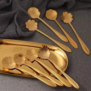 Инструменты для десертного бара, ложка для смешивания из нержавеющей стали, суповая ложка, набор столовых приборов, набор цветочных ложек, чайная ложка