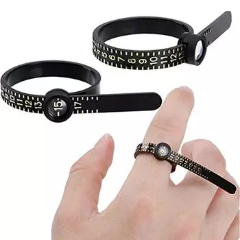 Инструменты для измерения размера колец, черно-белый многоразовый измеритель размера пальца, измерительные инструменты с лупой для измерения размера ювелирных изделий 2 чёрный