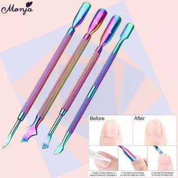 Инструменты для кутикулы Monja, толкатель-хамелеон, покрытие из нержавеющей стали, средство для удаления омертвевшей кожи, инструмент для ухода за ногтями, маникюром и педикюром