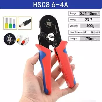 Инструменты для обжима наконечников HSC8 6-4A, саморегулирующиеся клещи для обжима проводов с храповым механизмом AWG23-7/0,25-10 мм2
