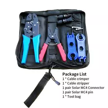 Инструменты для обжима солнечных панелей для фотоэлектрических кабелей включают в себя 1 пару солнечных разъемов, инструмент для зачистки, гаечный ключ,