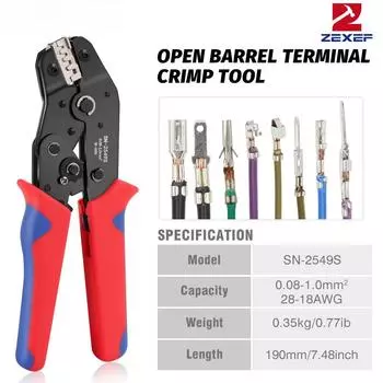 Инструменты для обжима ZEXEF PH2.0/XH2.54/2.8/3.0/3.96/KF2510/JST Клемма SN-2549S 0.08-1.0mm/AWG28-18 Клещи с храповым механизмом YEFYM