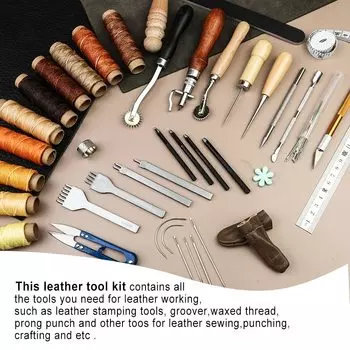 Инструменты для работы с кожей Fenrry Набор для шитья по коже Набор для ремонта обивки с вощеной нитью Шило для начинающих Шитье своими руками