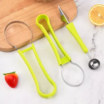 Инструменты для резьбы по фруктам 3 в 1, штабелируемый дизайн, многоцелевой набор лопаток для дыни зелёный