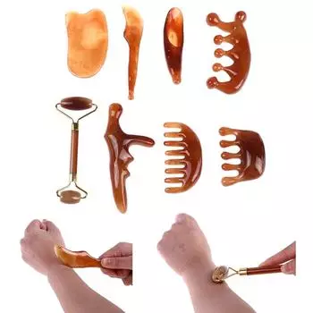 Инструменты Гуаша из натурального бычьего рога, соскобная точка для массажа всего тела, гребень с широкими зубцами 10.5*5.7cm