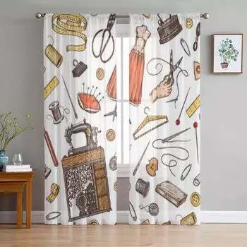 Инструменты и элементы Материалы Роскошные шифоновые прозрачные шторы для гостиной, спальни, украшения окон, вуали, тюль, занавески 135W x 114H(cm)