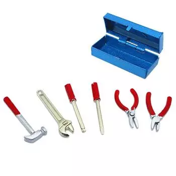 Инструменты, мини-молоток, гаечный ключ, отвертка, ножницы, игрушка 1:12, аксессуары для кукольного домика, 6 шт. красный