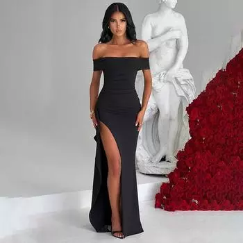 Instunning Slit Trendy Sexy Dress Black Size S