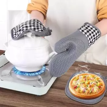 Изолированные перчатки для духовки 1 шт. Силиконовые термостойкие перчатки для духовки, микроволновой печи, инструменты для выпечки, устойчивые к высоким температурам, домашний кухонный инструмент чёрный