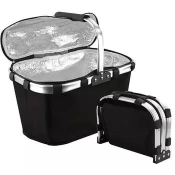 Insulated Picnic Basket, Insulated Shopping Basket With Lock Lid, Waterproof Foldable Cooler Basket
