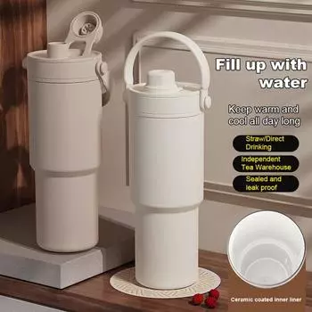 Insulated Vacuum Flask Travel Bottle with Straw Large Capacity BPA Free Food Grade чёрный