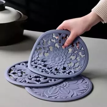 Insulation Mat Hollow Silicone Casserole Mat High Temperature Resistant Vegetable Mat Dining Table Anti-scald Mat 20X20cm&Round чёрный