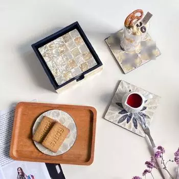 Insulation Shell Coasters Colourful Drink Pad Kitchen Gadgets Wooden Coaster Living Room Style E