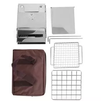 Integrated Folding Firewood Stove Outdoor Camping BBQ Grill Stainless Steel Plug Pin Type