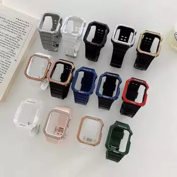 Интегрированный чехол + ремешок для Apple Watch Series 9 8 7 se3 Прочный противоударный спортивный ремешок Armor для iWatch 45 мм, 41 мм, 44 мм, 40 мм, ремешок для часов