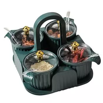 Интегрированный многосекционный контейнер для приправ, Бытовая комбинация, Легкая роскошь, Герметичная банка для приправ, Кухонное хранение, Бутылка для приправ One Size темно-зеленого