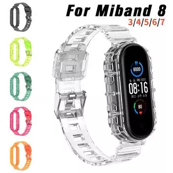 Интегрированный прозрачный ремешок на запястье для Xiaomi Mi Band 8 7 6 5 4 3, прозрачный ремешок из ТПУ для браслета Mi Band 3/4/5/6/7/8