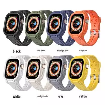 «Интегрированный ремешок из ТПУ для умных часов Apple 9-го поколения, Ultra 49 мм, бронированная конструкция» 42/44/45mm чёрный