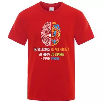 Интеллект - это способность адаптироваться к изменениям. Топы для мужчин и женщин. Рубашка. Свободная одежда. Свободная хлопковая футболка большого размера. S