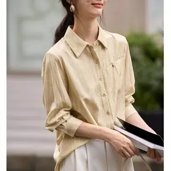 Интеллектуальная элегантная рубашка из хлопка и льна с текстурой цвета жарки, женская весенняя рубашка S