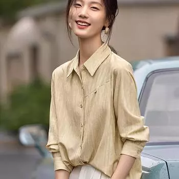 Интеллектуальная элегантная рубашка из хлопка и льна с текстурой цвета жарки, женская весенняя рубашка S