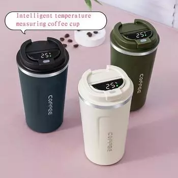 Интеллектуальная чашка для измерения температуры Кофейная чашка из нержавеющей стали Двухслойная вакуумная изоляционная чашка Чашка для воды Чашка для воды автомобиля Интеллектуальная кофейная чашка 380ml синий