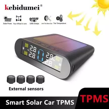 Интеллектуальная система контроля давления в шинах TPMS, 4 датчика, цветной дисплей, интеллектуальное предупреждение о температуре и давлении в шинах на солнечной батарее