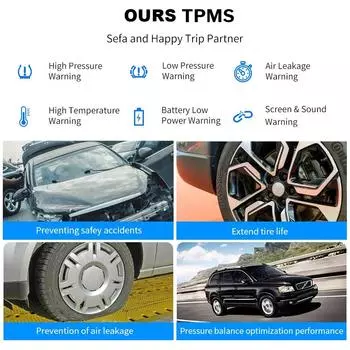 Интеллектуальная система контроля давления в шинах TPMS на солнечной батарее Датчики парковки Отображение температуры и давления в шинах Предупреждение с 4 датчиками
