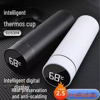 Интеллектуальная термокружка с цифровым дисплеем, нержавеющая сталь 304, большая вместимость, унисекс, идеально подходит для студентов и в качестве делового подарка. 500ml розовый