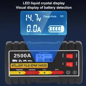 Интеллектуальное импульсное зарядное устройство для ремонта свинцово-кислотных аккумуляторов автомобилей, мотоциклов, быстрое зарядное устройство с цифровым ЖК-дисплеем, вилка ЕС 12 В 24 В 220 Вт