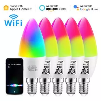 Интеллектуальное освещение Alexa 5 Вт, домашнее Wi-Fi, светодиодная лампа RGBCW WW MFI, светодиодные лампы со свечами E14, Homekit Siri Google Home Lampada 1PCS x E14 Bulbs