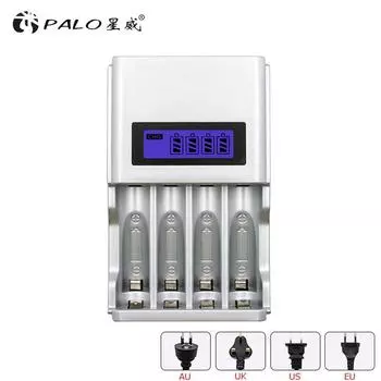 Интеллектуальное зарядное устройство PALO LCD для аккумуляторов AAA AA, 1,2 В, Ni-MH Ni-CD аккумулятор, 4 слота, зарядное устройство для аккумуляторов eu