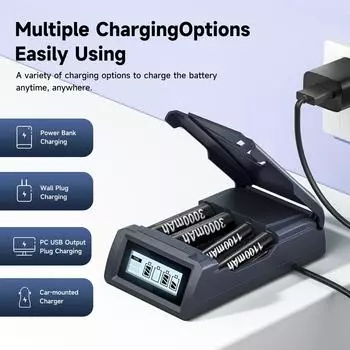 Интеллектуальное зарядное устройство PALO с ЖК-дисплеем для NiCd NiMh аккумуляторов AA/AAA с батареями AAA AA