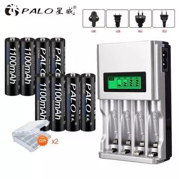 Интеллектуальное зарядное устройство PALO с ЖК-дисплеем для NIMH NICD AA AAA, зарядное устройство для аккумуляторов + 8 перезаряжаемых батарей AA