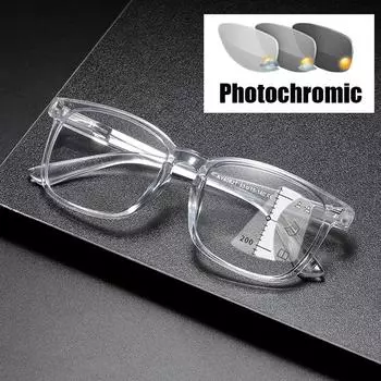 Интеллектуальные фотохромные солнцезащитные очки для чтения для женщин и мужчин, винтажные, меняющие цвет, прогрессивные мультифокальные очки для пресбиопии Anti Blue Light 0