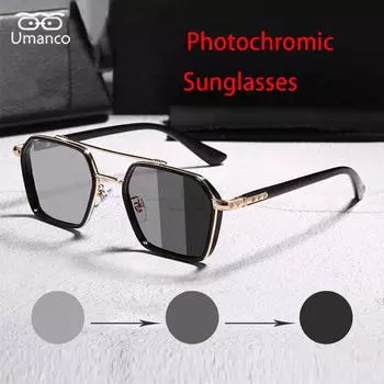 Интеллектуальные фотохромные солнцезащитные очки для мужчин, профессиональные солнцезащитные очки для водителя днем и ночью, UV400, очки в стиле ретро, роскошный дизайн чёрный/золотой