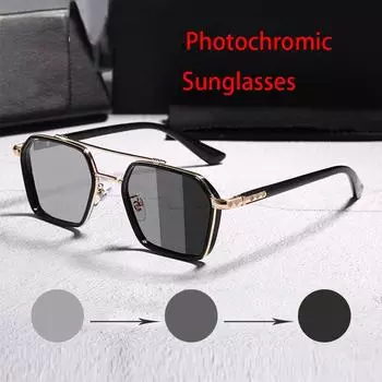 Интеллектуальные фотохромные солнцезащитные очки для мужчин, профессиональные солнцезащитные очки для водителя днем и ночью, UV400, очки в стиле ретро, роскошный дизайн Other серебряный/чёрный