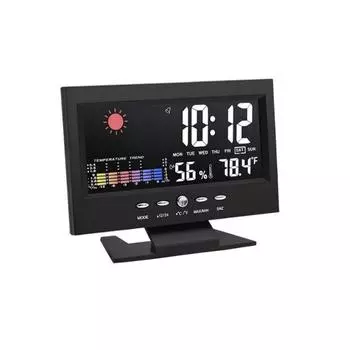 Интеллектуальные погодные часы, цветной экран рабочего стола, метеорологический календарь, измеритель температуры и влажности, электронный будильник с голосовым управлением чёрный