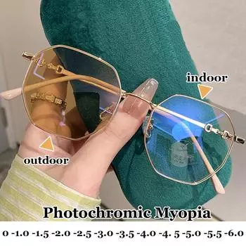 Интеллектуальные уличные солнцезащитные очки с изменением цвета, круглые очки для близорукости, готовые очки для близорукости по рецепту, диоптрии от 0 до -6,0 -6.0