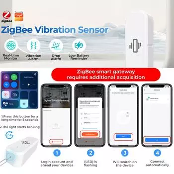 Интеллектуальный датчик падения вибрации Tuya ZigBee, детектор вибрационного сигнала движения в реальном времени, датчик тревоги Tuya разноцветный