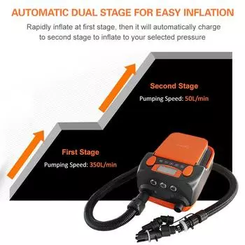 Интеллектуальный двухступенчатый воздушный насос 16PSI с 6 насадками, ЖК-дисплеем, поддержка электрического насоса 6000 мАч оранжевый