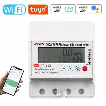 Интеллектуальный фотоэлектрический счетчик Tuya WiFi, таймер выключателя, многофункциональный солнечный двунаправленный час белый