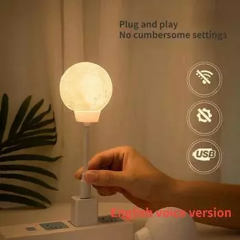 Интеллектуальный голосовой контроль лунный шар ночник настраиваемый таймер зарядка через USB спальня ночник no voice control