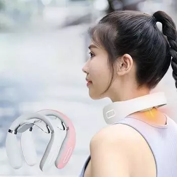 Интеллектуальный импульсный массажный инструмент для шеи, физиотерапевтический инструмент для плеч и шеи, мини-голосовая защита для шеи, портативный массажер для шеи с горячим компрессом Chinese voice broadcast синий