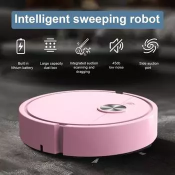 Интеллектуальный подметальный робот-пылесос 300 Па Мощное всасывание Компактный дизайн Перезаряжаемый Простота обслуживания розовый