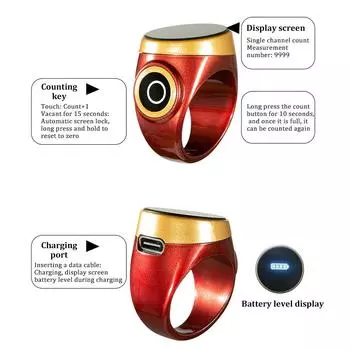 Интеллектуальный счетчик, цифровая ручная счетная машина с водонепроницаемым сенсорным экраном, счетчик кольцевого типа с 9999 подсчетами розового золота